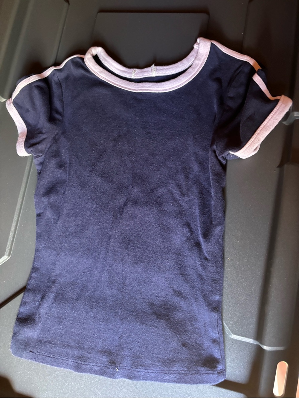 Navy Baby Tee with Light Pink Trim